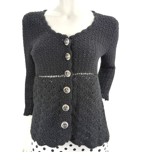 Vintage Crochet Black Cardigan Handmade Cottagecore Bohemian Whimsigoth Small