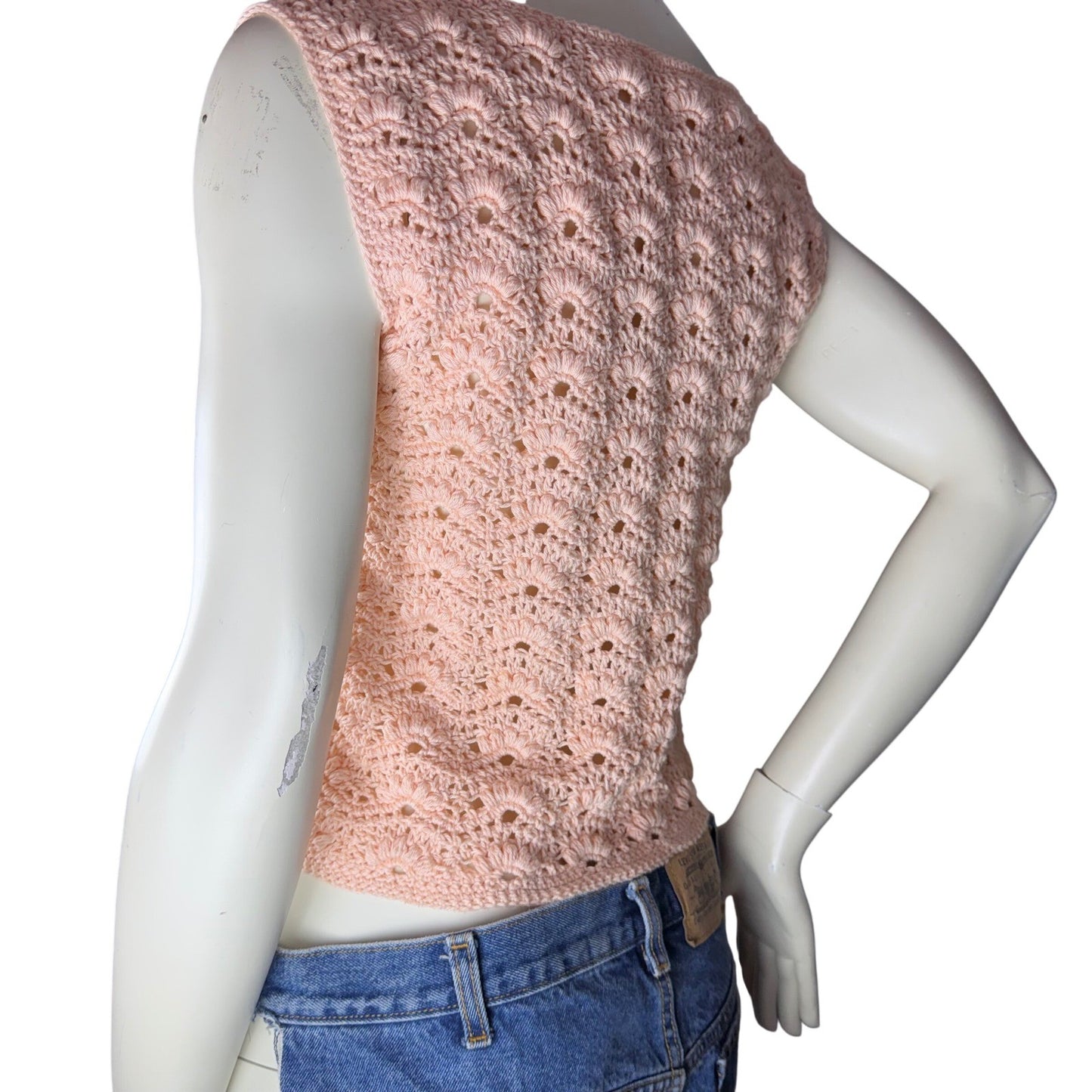 Vintage Handmade Crochet Tank Top Peach