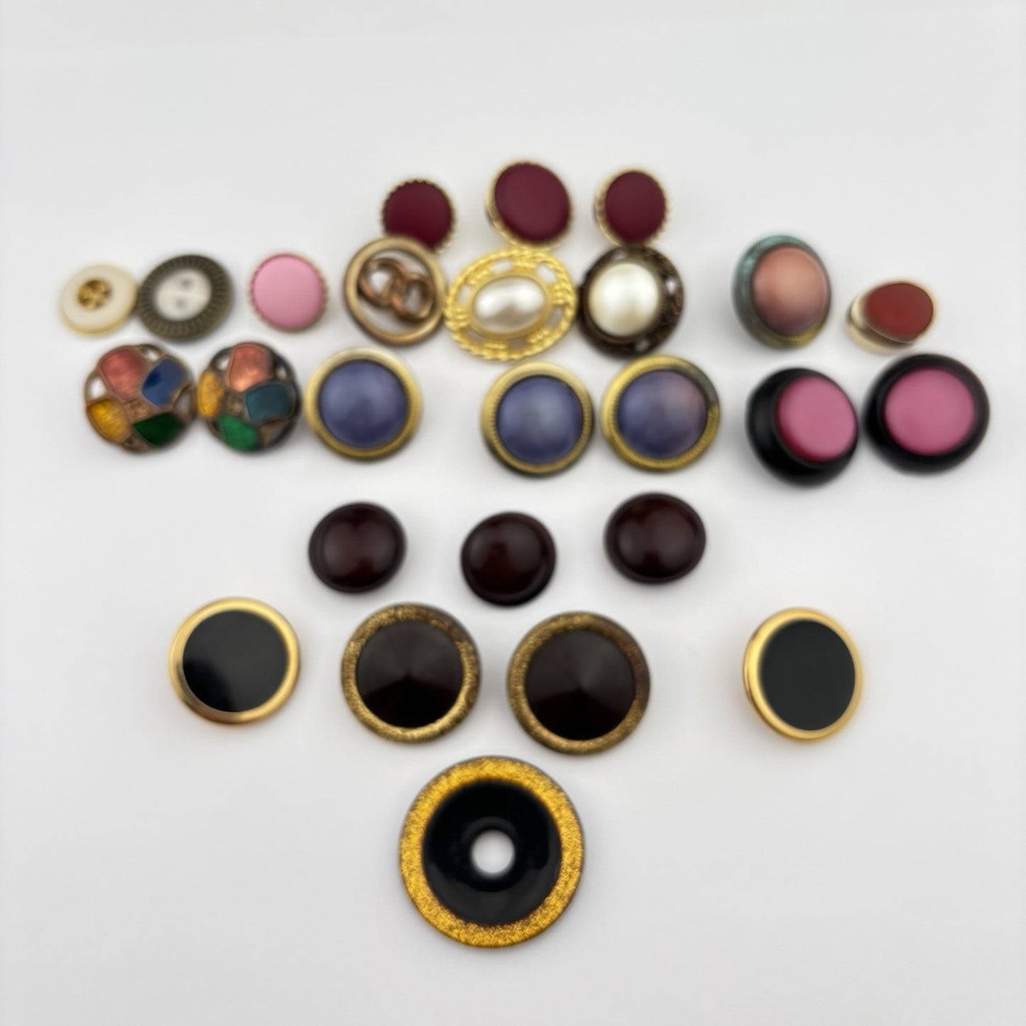 Vintage Jewel-Tone Button Lot – Enamel, Faux Pearl & Gemstone Styles, 25pcs