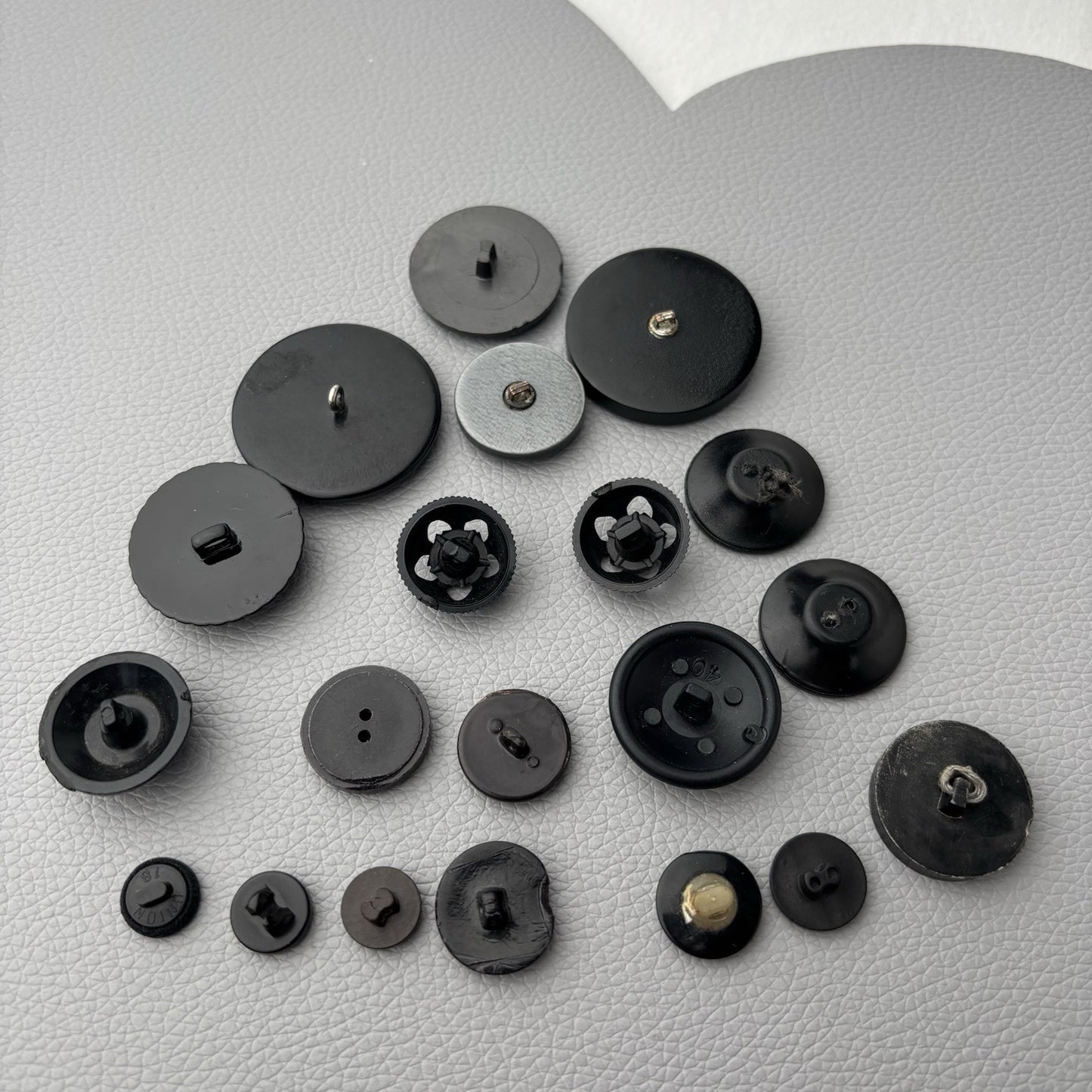 Vintage Black Glass & Early Plastic Button Lot Textured Carved & Openwork