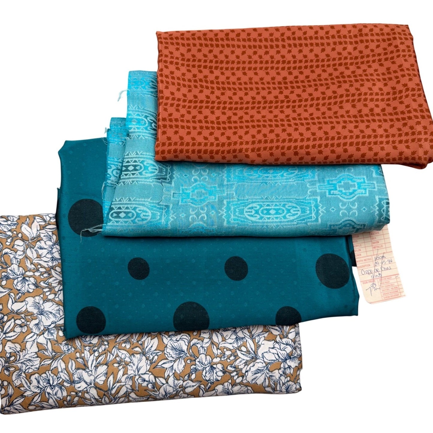 Vintage Woven Fabric Lot – 4 Pieces (6m Total) | Flowing, Lightweight, 1980s
