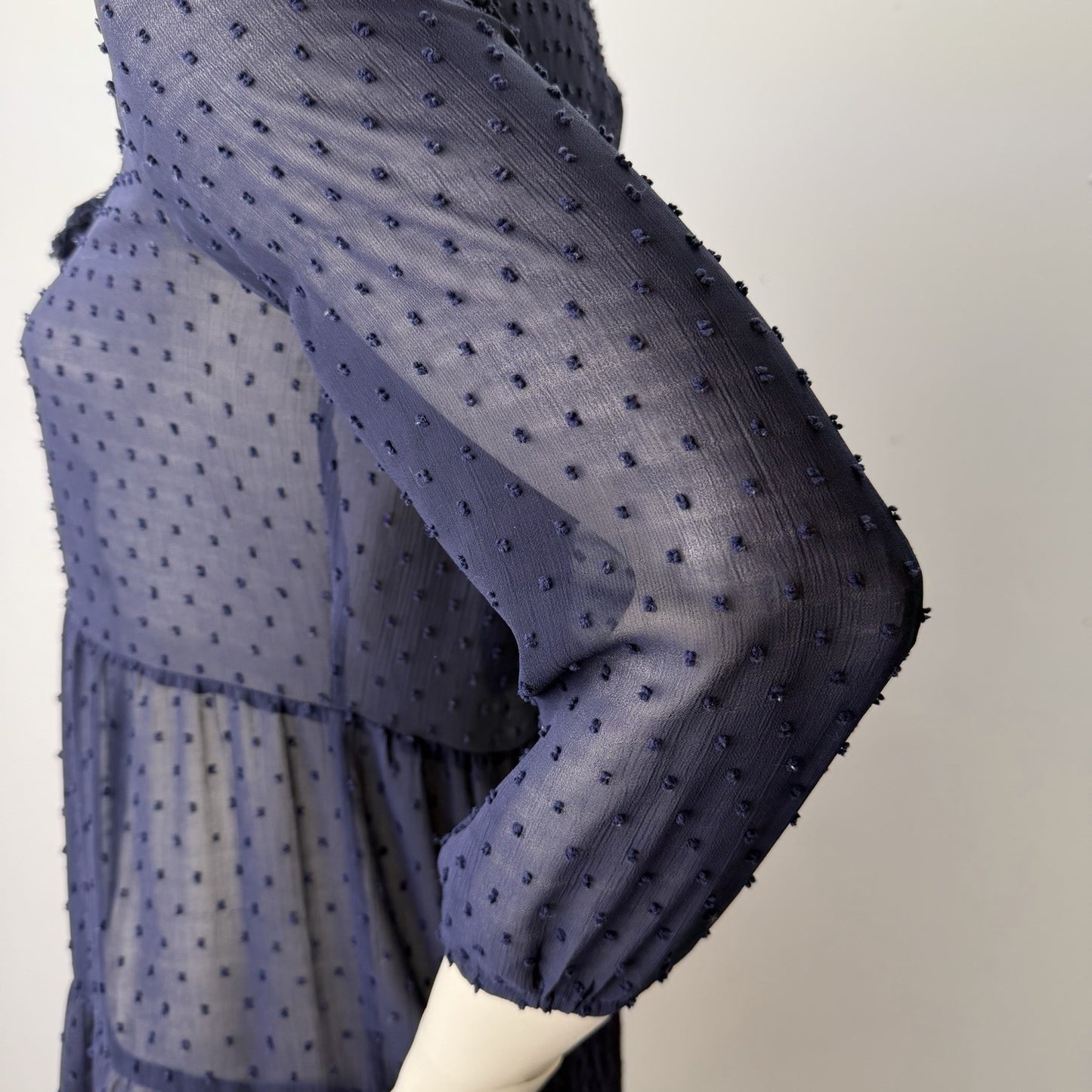 Daniel Rainn Navy Swiss Dot Tiered Dress Boho Embroidered XSmall Coquettecore