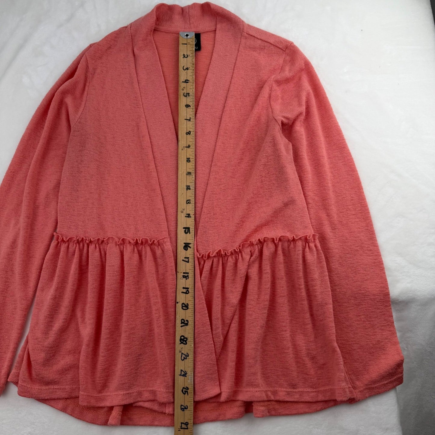 Bobeau Coral Pink Peplum Cardigan Ruffle Waist Shabby Chic Pastel Womens Large