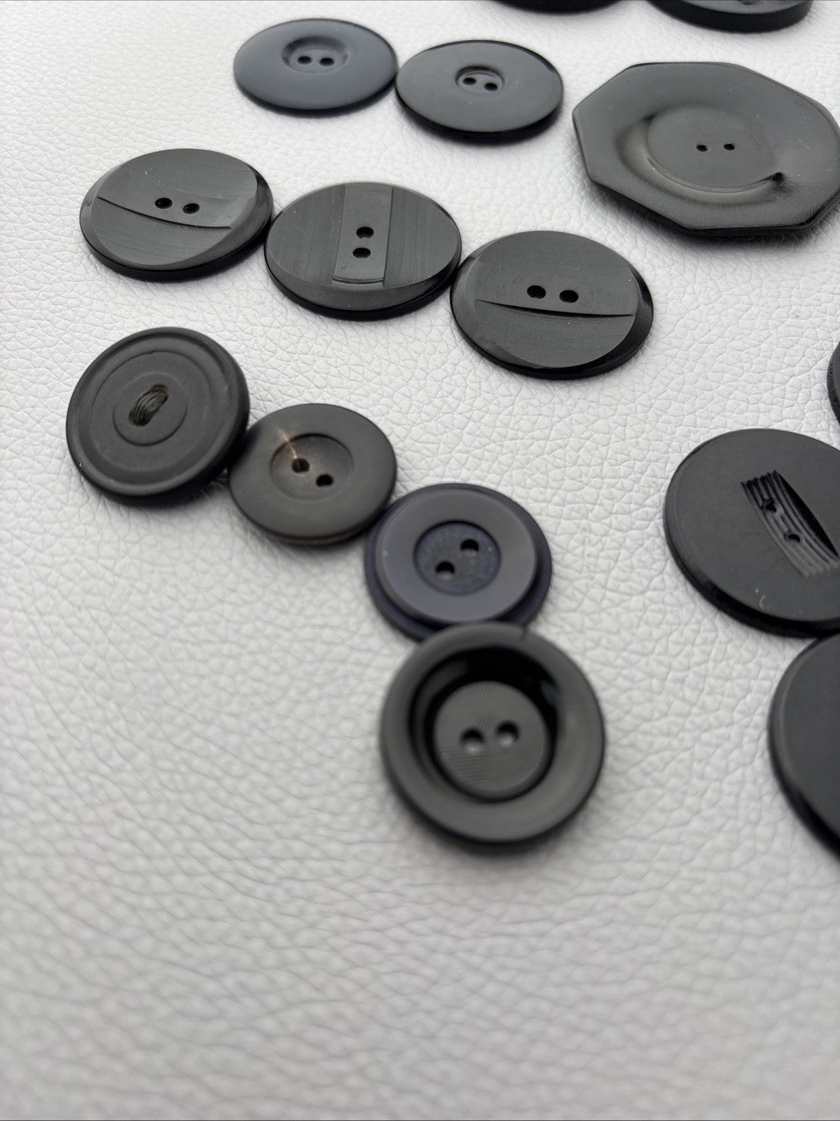 Vintage 1940s Black Bakelite Plastic Buttons Lot of 18 Carved Geometric Designs