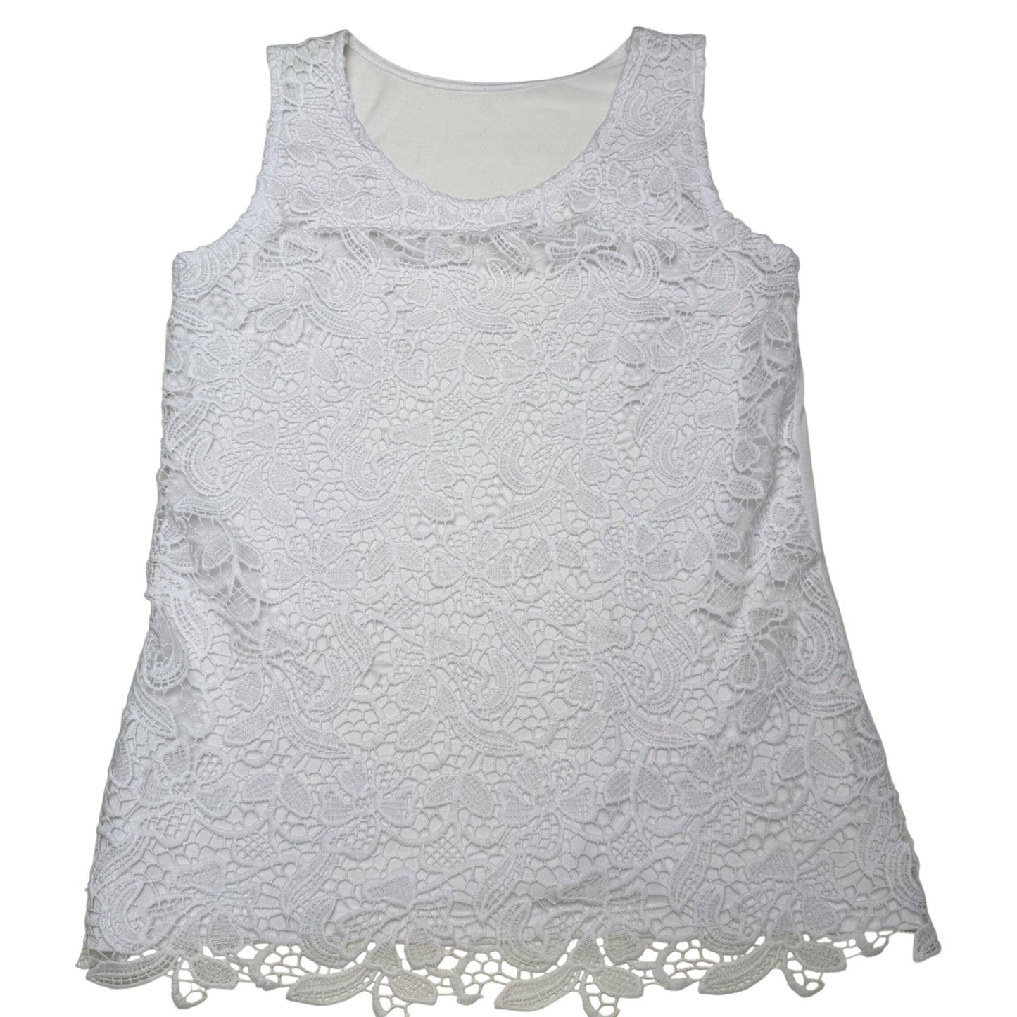 White Floral Lace Sleeveless Tank Top  Hem Size Small Boho Victorian Romantic