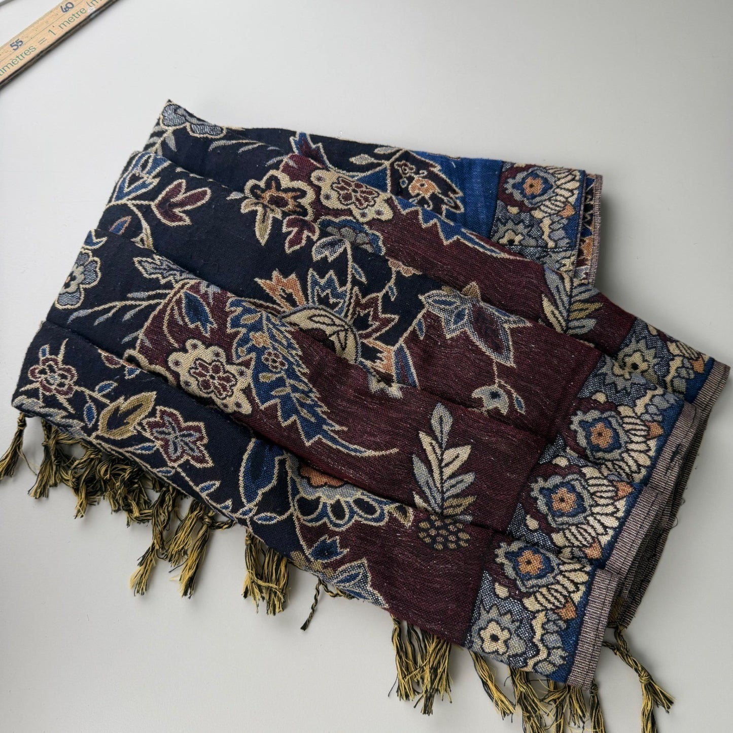 Tangren Pashmina Scarf Paisley Floral Metallic Boho Jewel Tone Wrap Blue OS