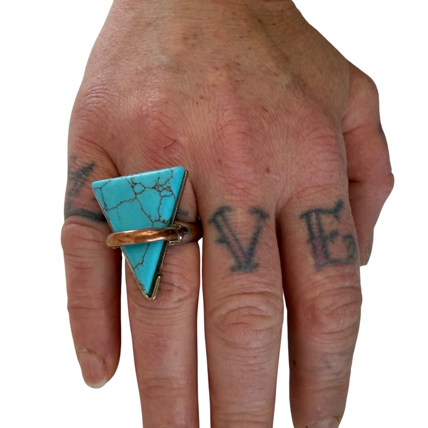 Turquoise Triangle Ring Geometric Bohemian Style Southwestern Statement  OS