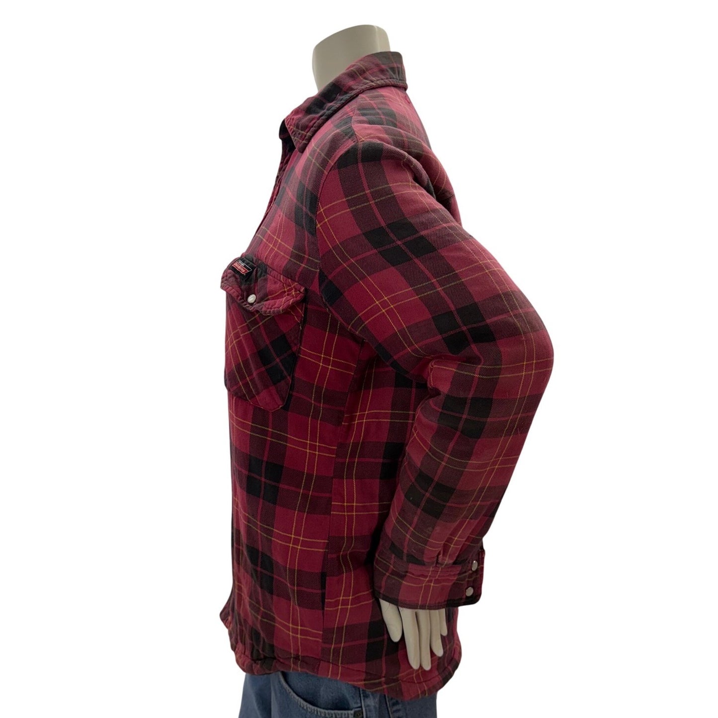 Dickies Mens Red Black Plaid Flannel Shirt Distress workwear Size Small thrashed