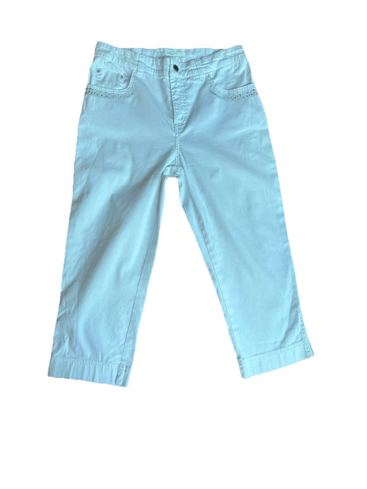 Women's White Capri Simon Chang Jeans Size 4 Crystal Detail Pockets Leg Zippers