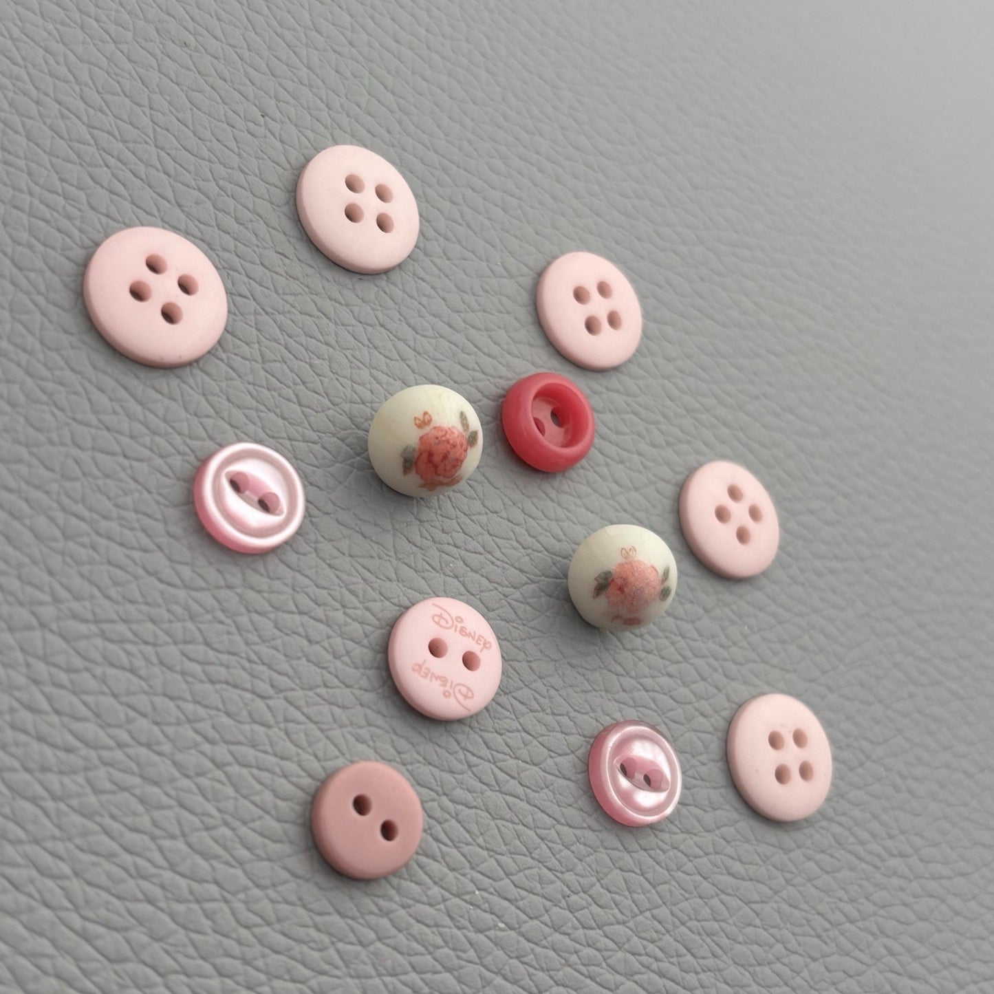 Vintage Rare Tiny Pink Button Lot . Features 1 Pink Disney & 2 Flower Printed