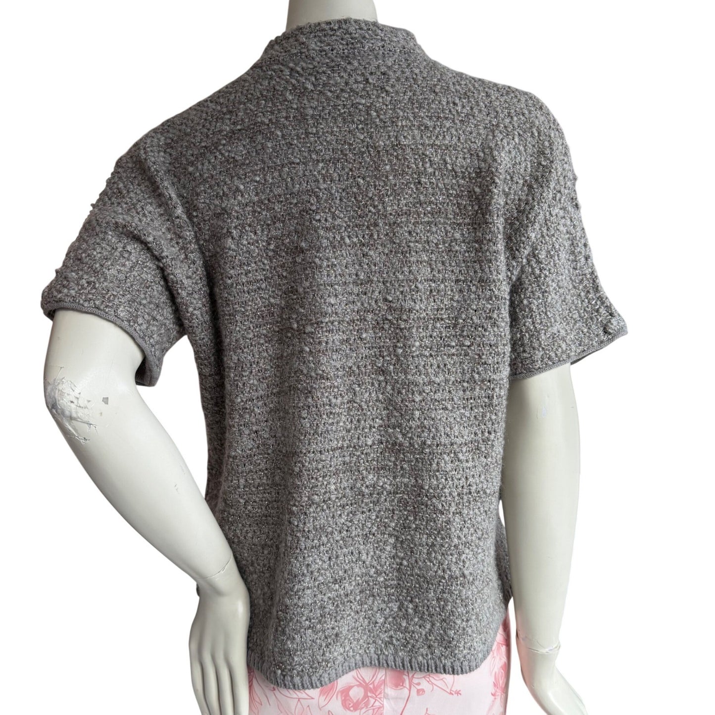 Basler Bouclé Cardigan Grey Metallic Knit Minimalist  Old Money Grandma Chic 10