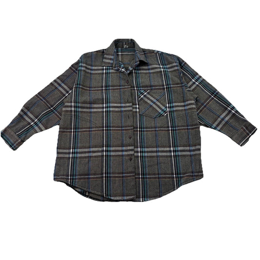 Vintage Korean Plaid Button Up Shirt XL • Dark Academia Normcore Grunge Flannel