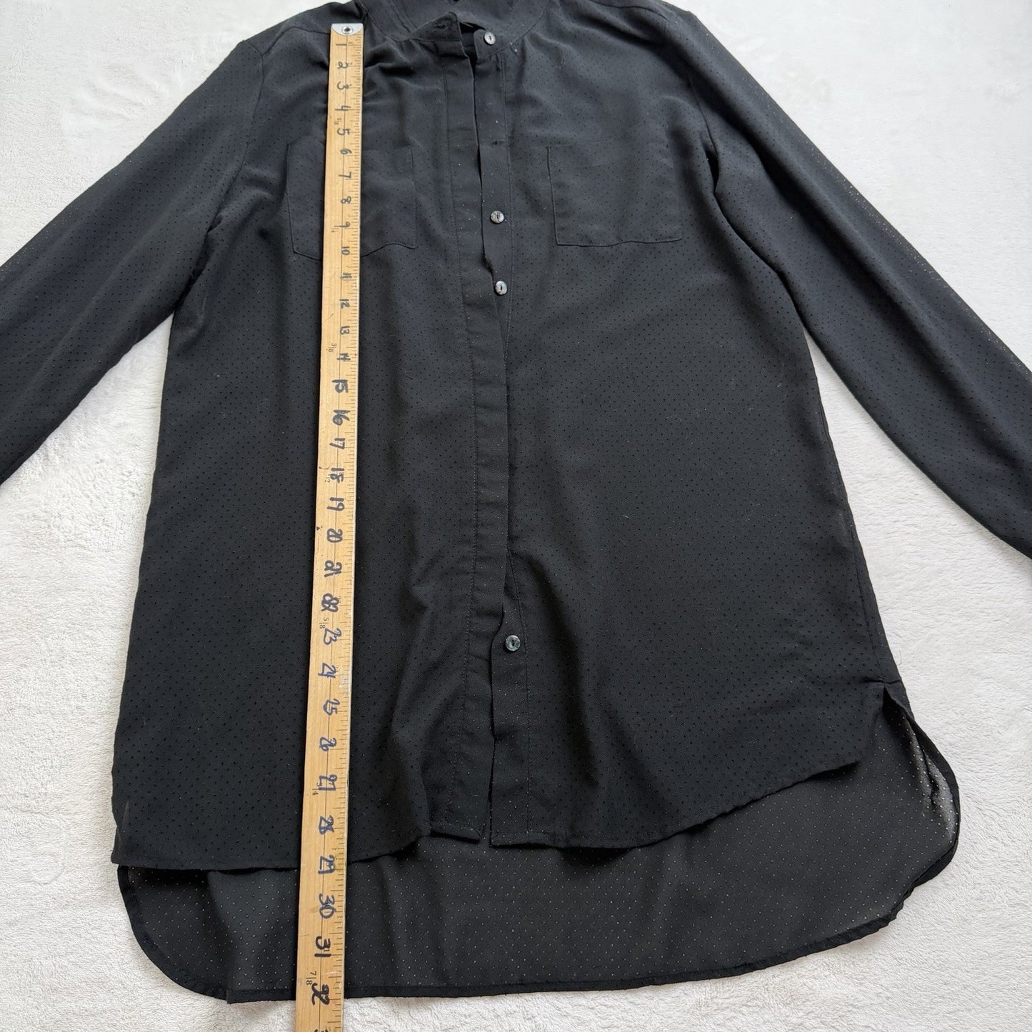 Covet Sheer Black Button Down Blouse Dress Longer Back Women’s Size Small