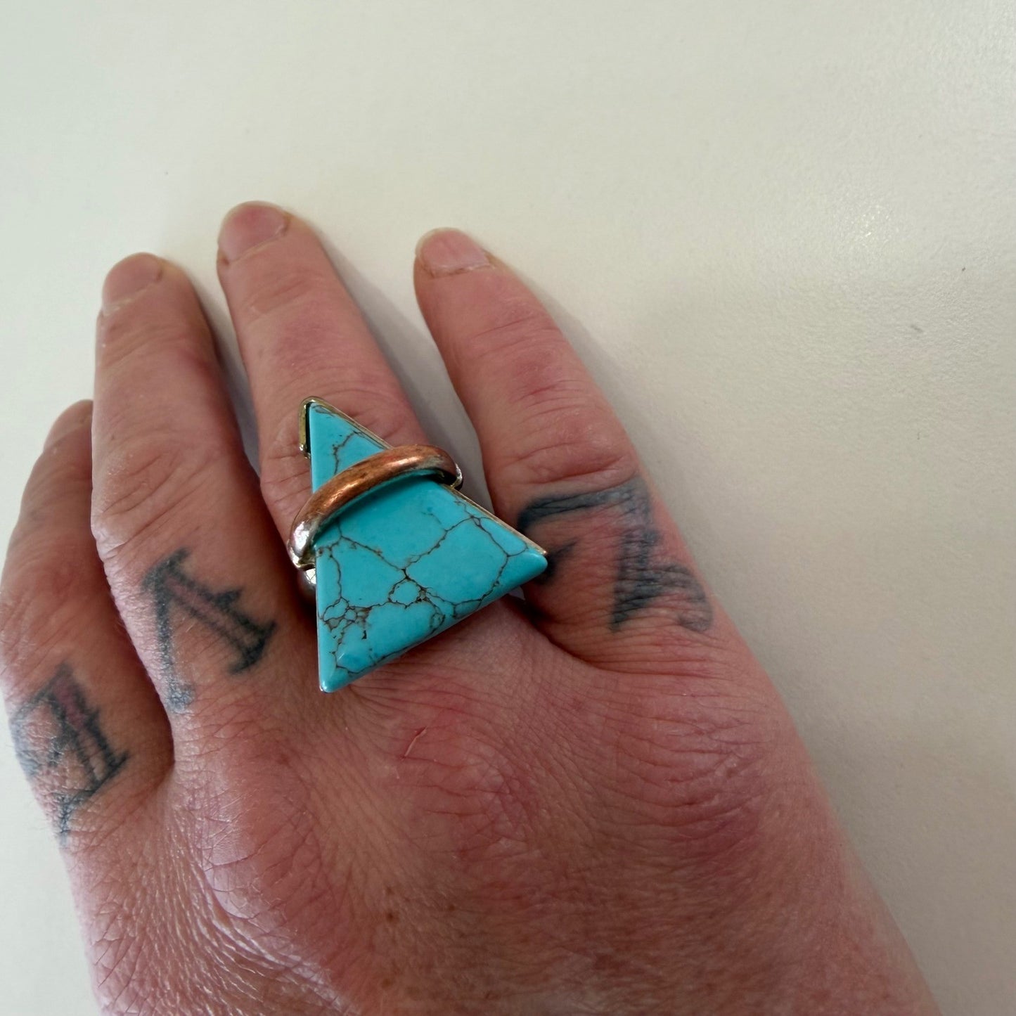 Turquoise Triangle Ring Geometric Bohemian Style Southwestern Statement  OS
