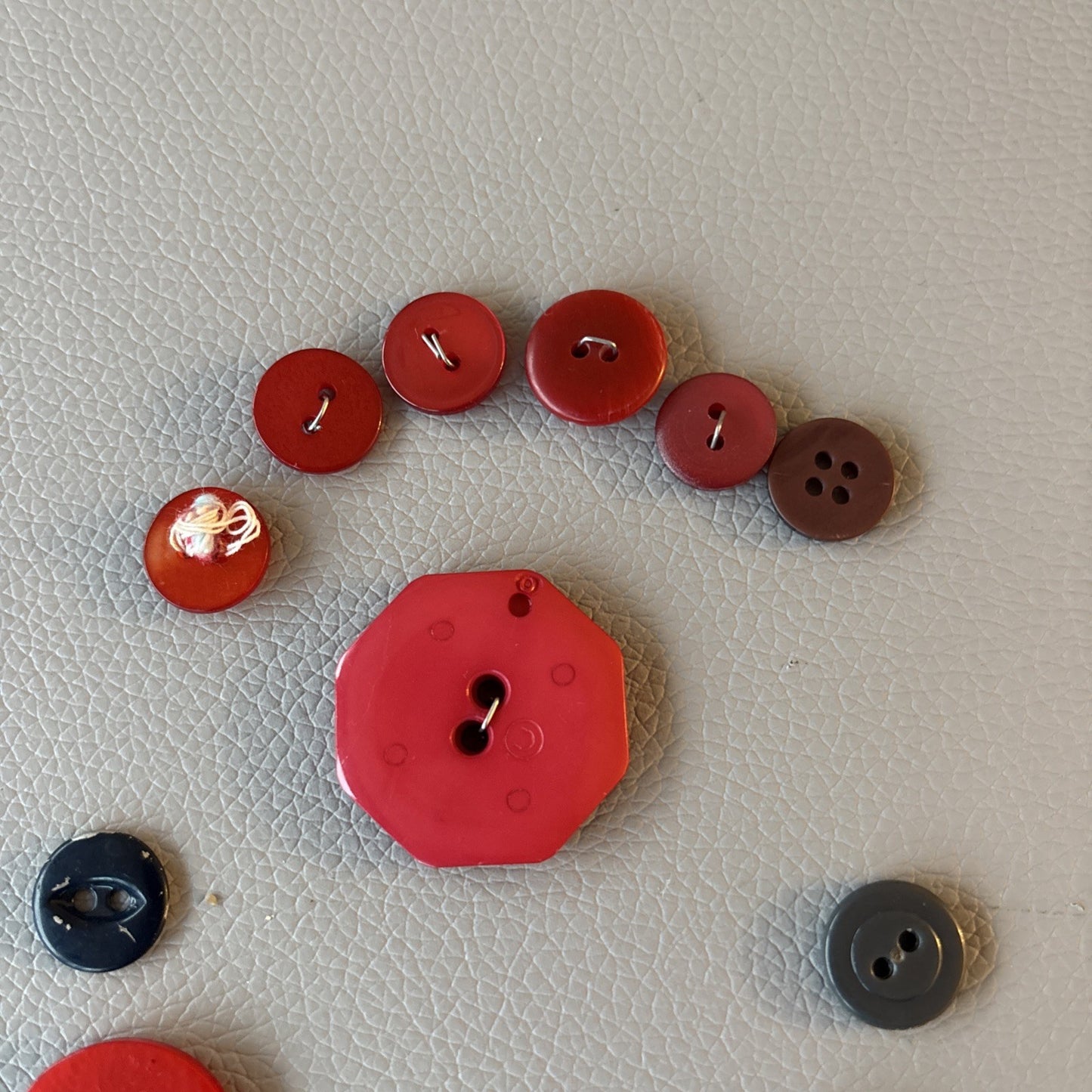 Vintage + New Plastic Buttons Gray + Red Small Medium Large 2 Hole Sewing Crafts