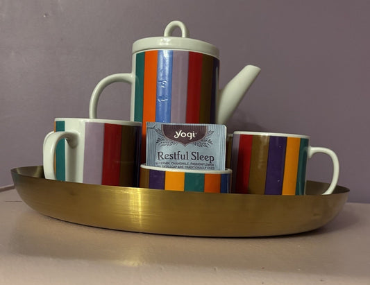 Vintage Teapot + 4 Cups Colorful Stripes Handles Made In Japan SAN Remo Imperial
