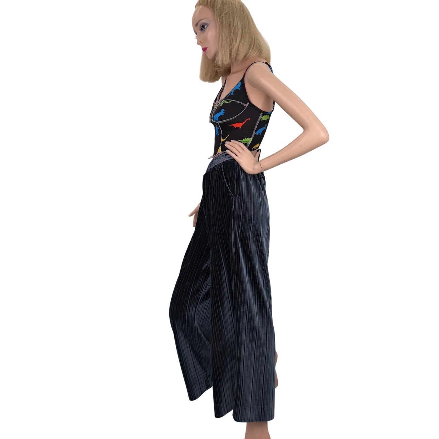Joe Fresh Navy Blue Pleated Velvet Wide Leg Pants Small Dark Academia Romantic