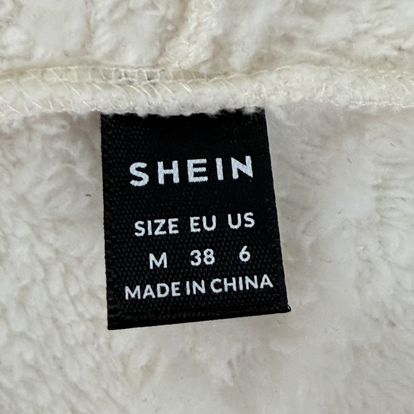 SHEIN White Sherpa Zip Up Hoodie Jacket Women's Medium Soft Fuzzy Faux Fur Zip