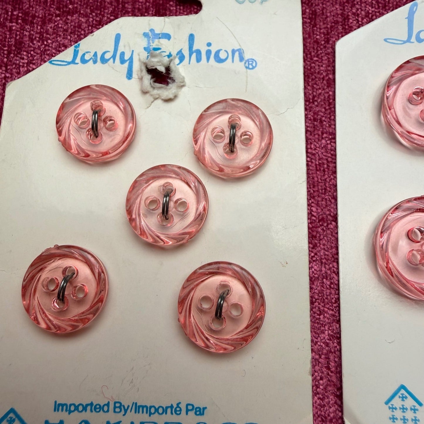 Lady Fashion Vintage Buttons Lot Pink Blue Swirl Pastel Retro Notions NIP 22pc