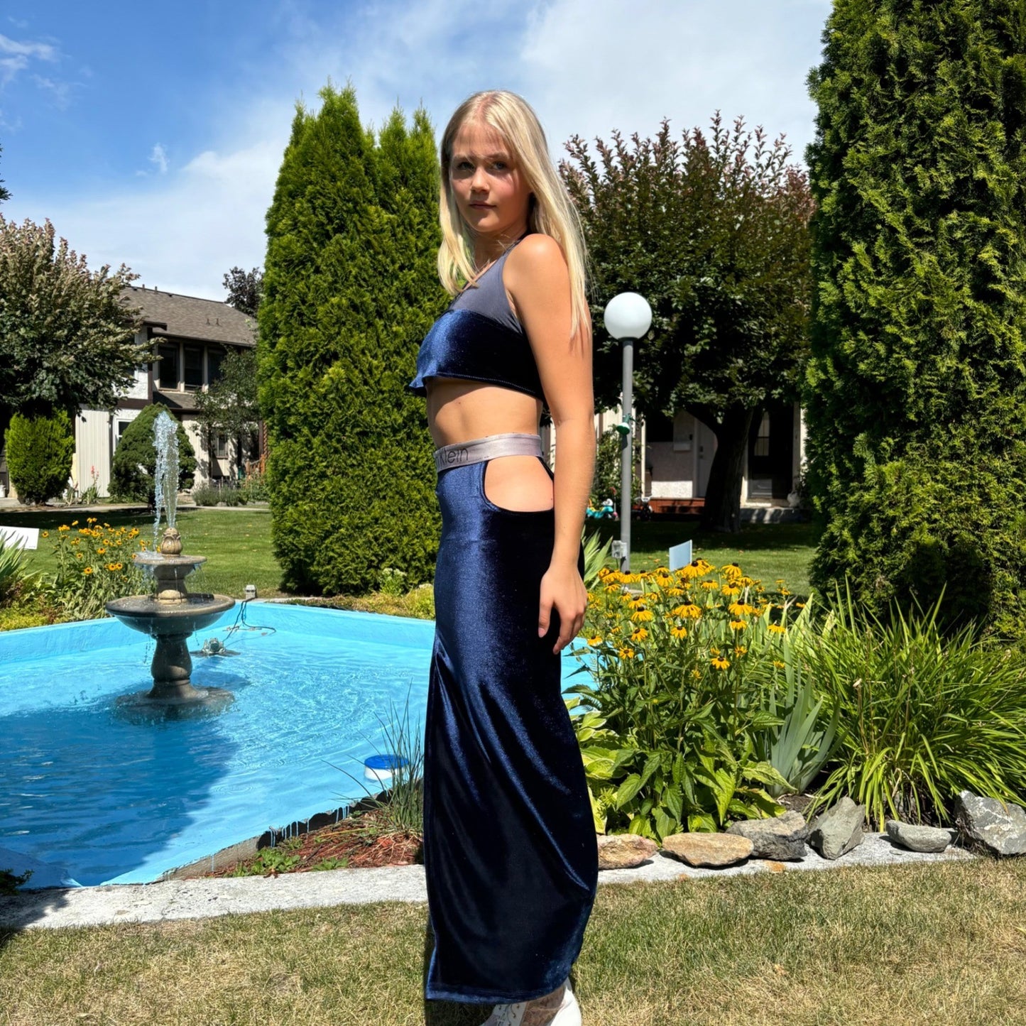 Simpłe Clothing Upcycled Cutout Maxi Skirt Crop Top Y2K Womens Small