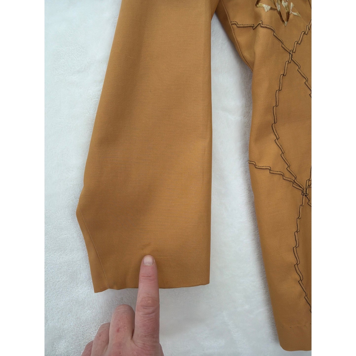 Vintage 70s Mustard Yellow Embroidered Button Up Jacket Pointed Collar Retro