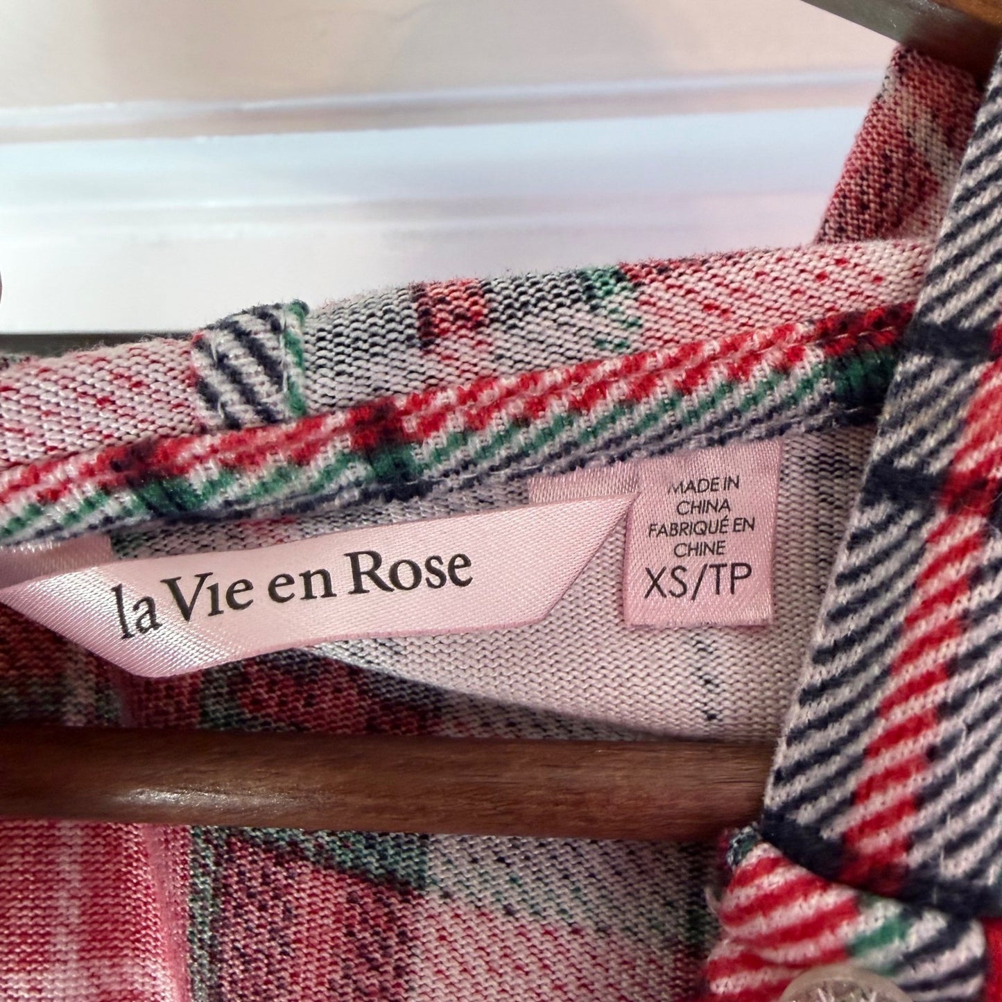 La Vie en Rose Pajama One Piece Plaid Hooded Christmas Loungewear XS