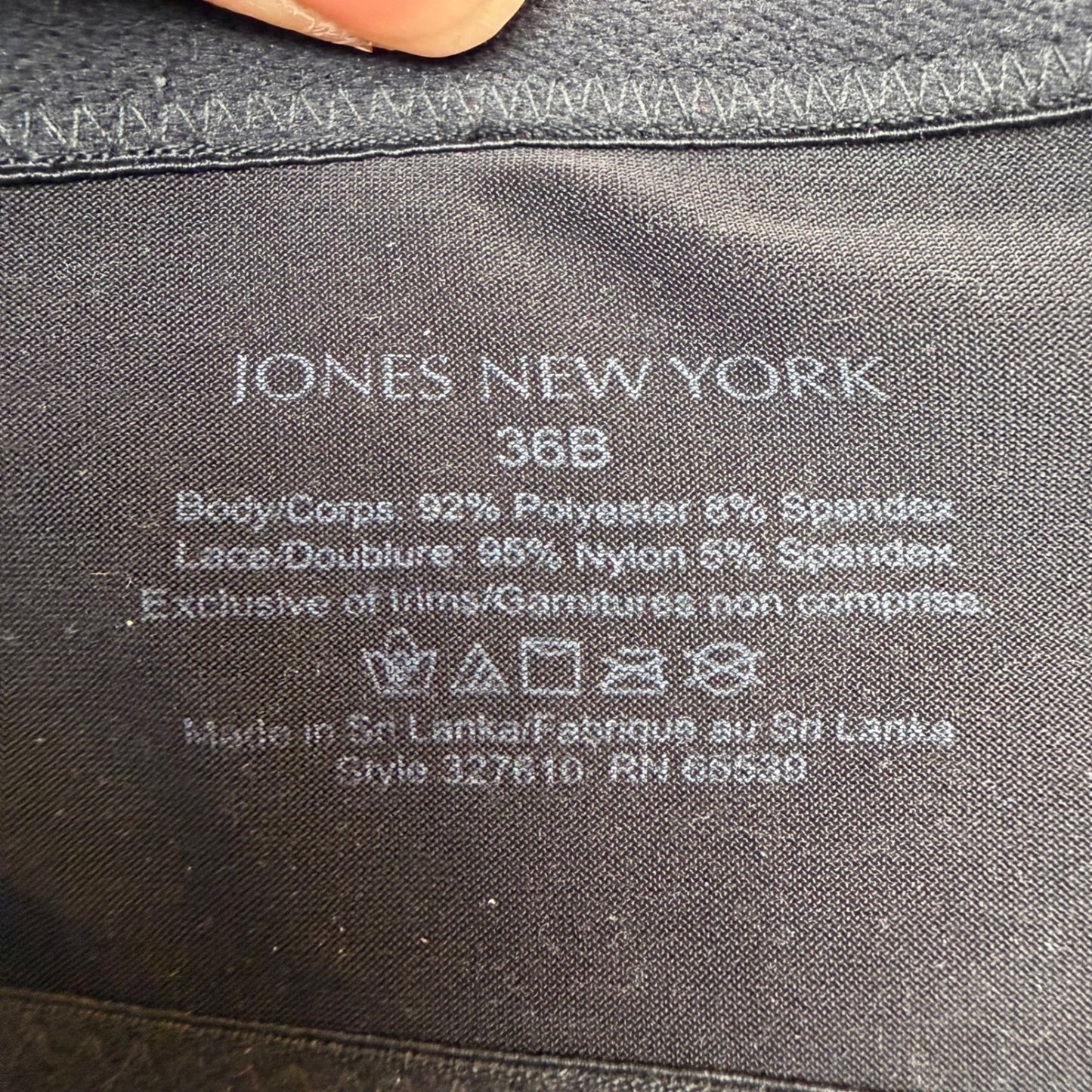 Jones New York Black Bra Floral Lace Underwire Sheer Romantic Goth Lingerie 34B