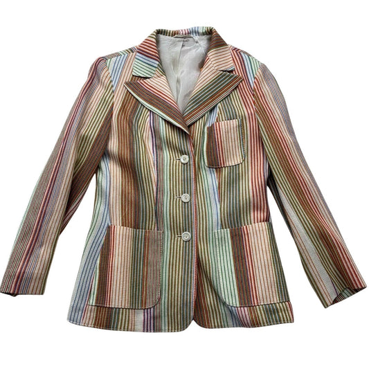 Vintage Ein Modell Multicolor Striped Blazer 70s Womens Small Tailored Jacket