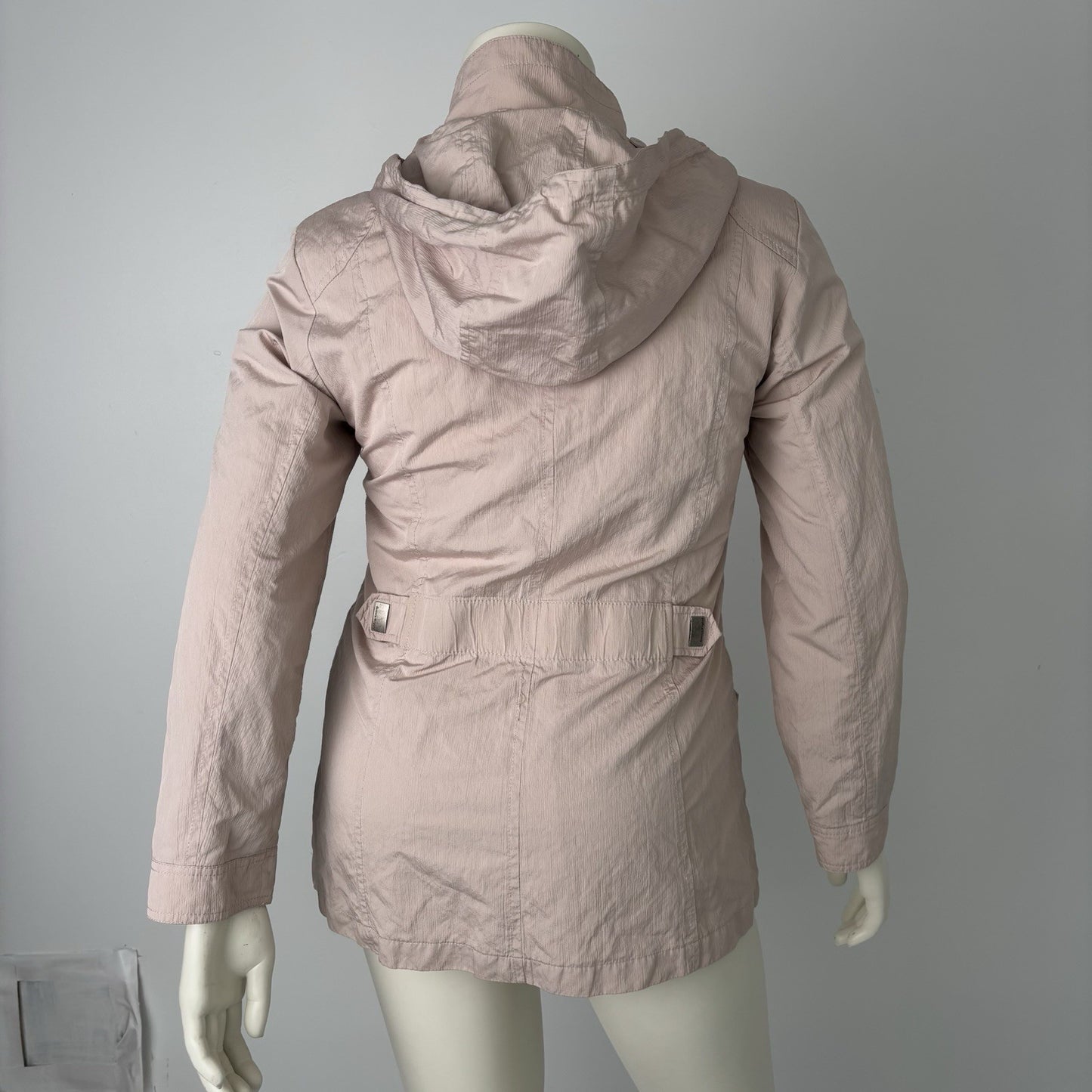 Womens Pastel Pink Jacket Lightweight Coat Y2K Windbreaker Travelcore Sz Md Hood