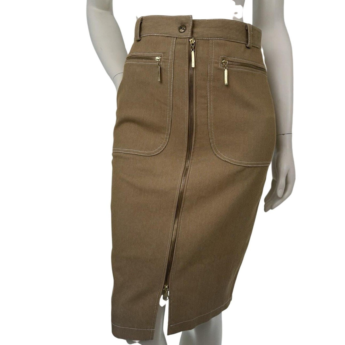 Vintage Escalade Paris Beige Pencil Skirt Front Zipper Office Siren Womens Small