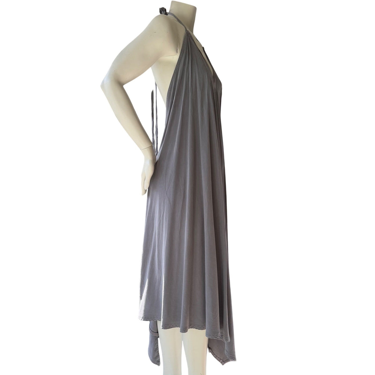 Simpłe Grey Halter Maxi Dress Fairycore Lagenlook Handmade BC OS