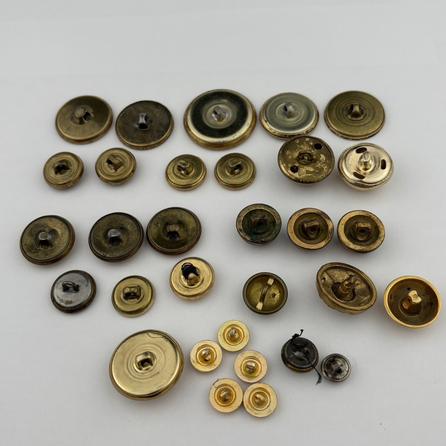 Vintage Brass & Gold Button Lot – Embossed, Hammered & Textured Mix, 31 Pieces