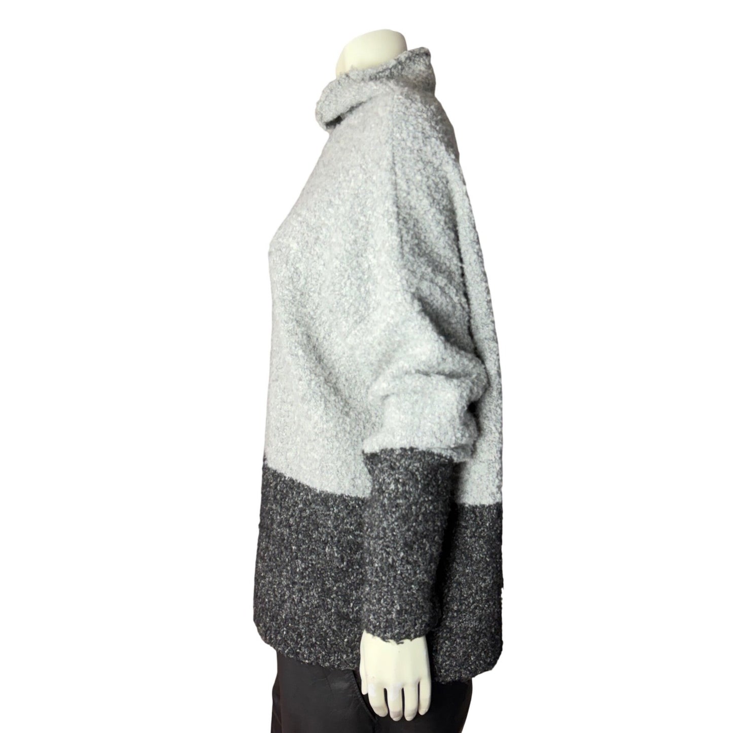 Karen Kane Sweater Boucle Knit Colorblock Funnel Neck Oversized Cozy Grey XXL