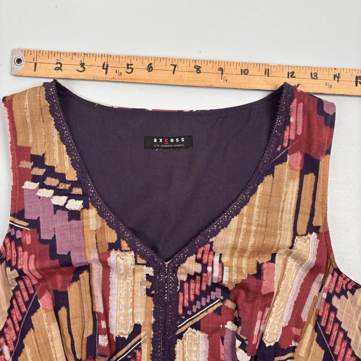 Axcess by Liz Claiborne Abstract Print Sleeveless Dress Boho Retro Style M