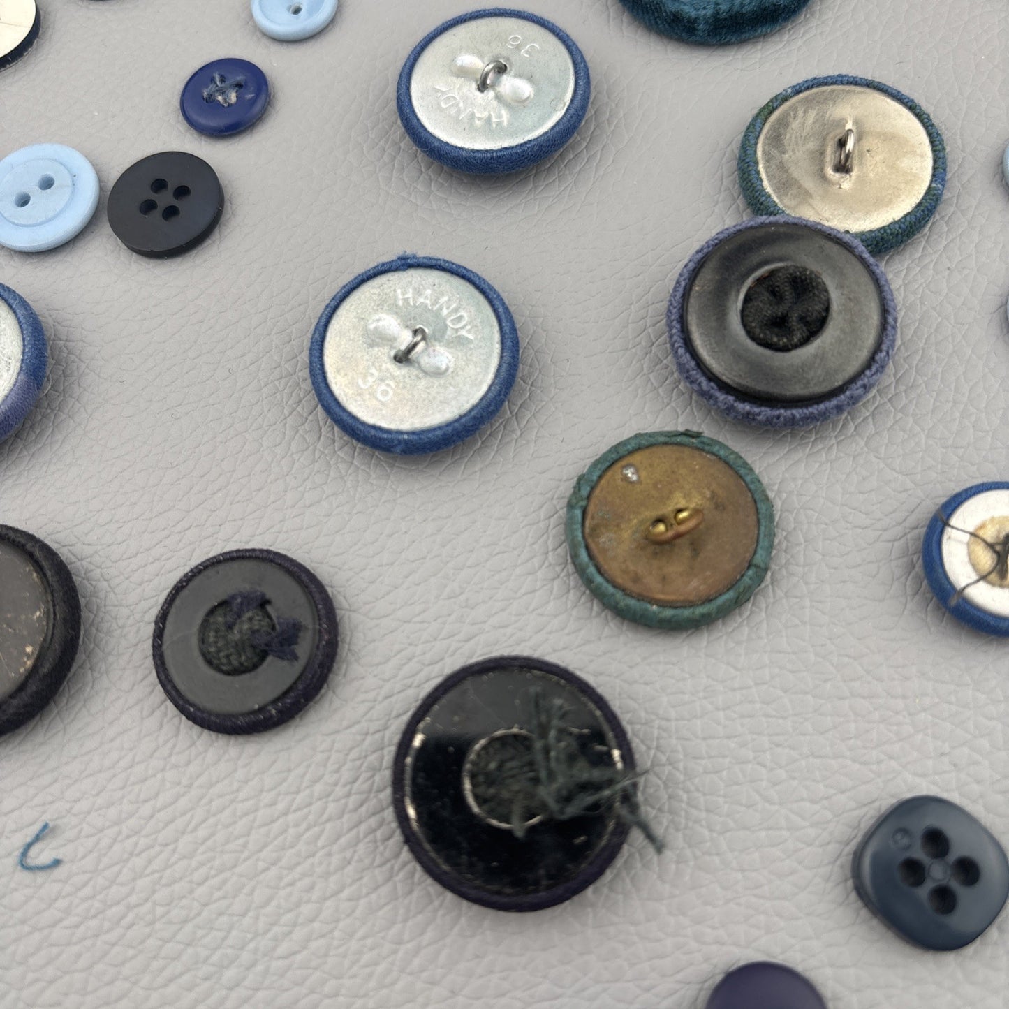 Vintage Blue Fabric Covered Buttons Lot Velvet Tweed Knit Tailor Shank 1940s-60s