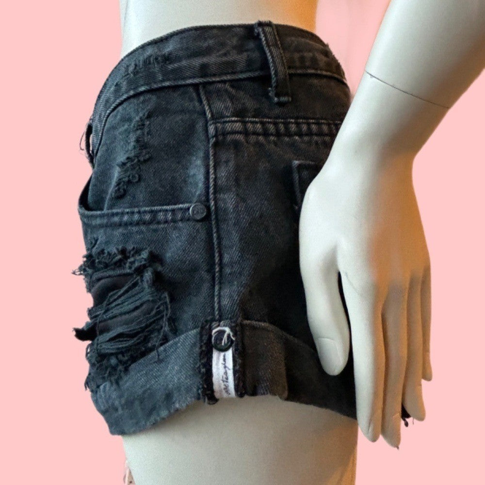 One Teaspoon Jean Shorts Black distressed button fly low rise