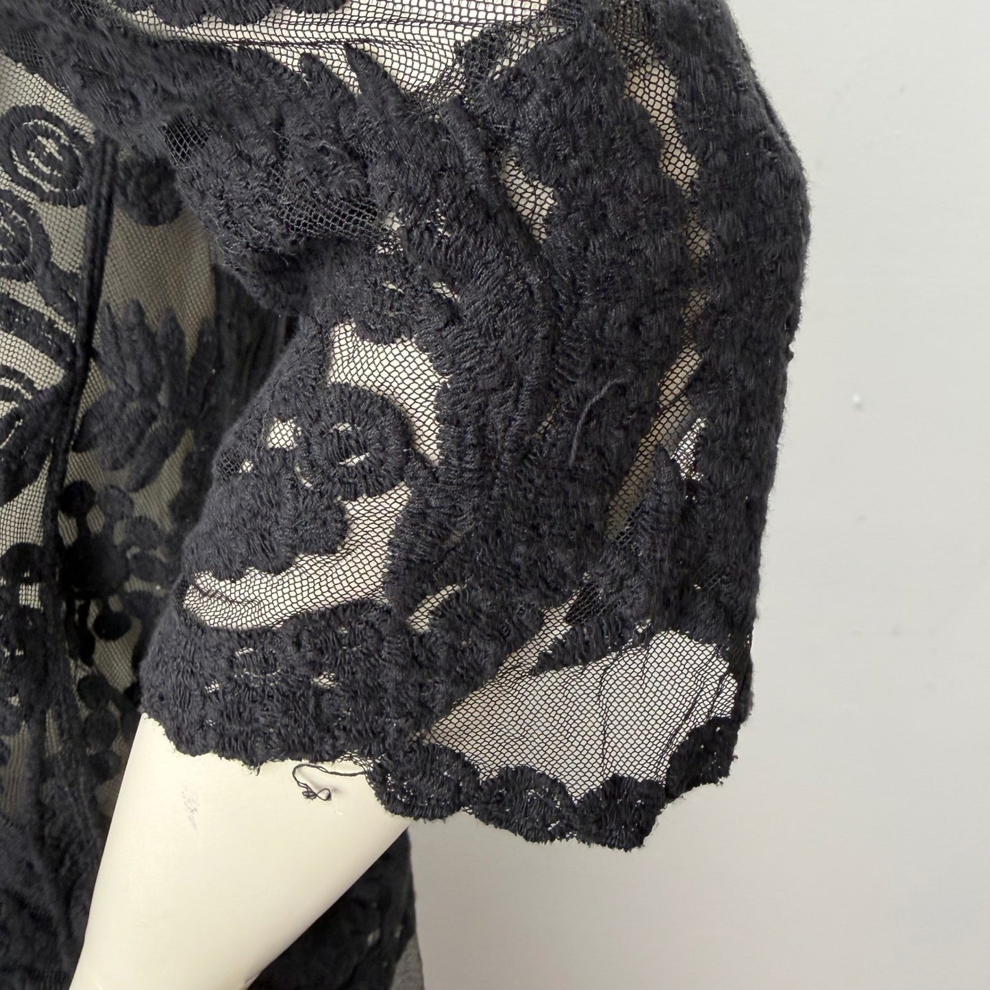 Black Sheer Mesh Top Embroidered Floral   Blouse Whimsigoth Victorian Boatneck