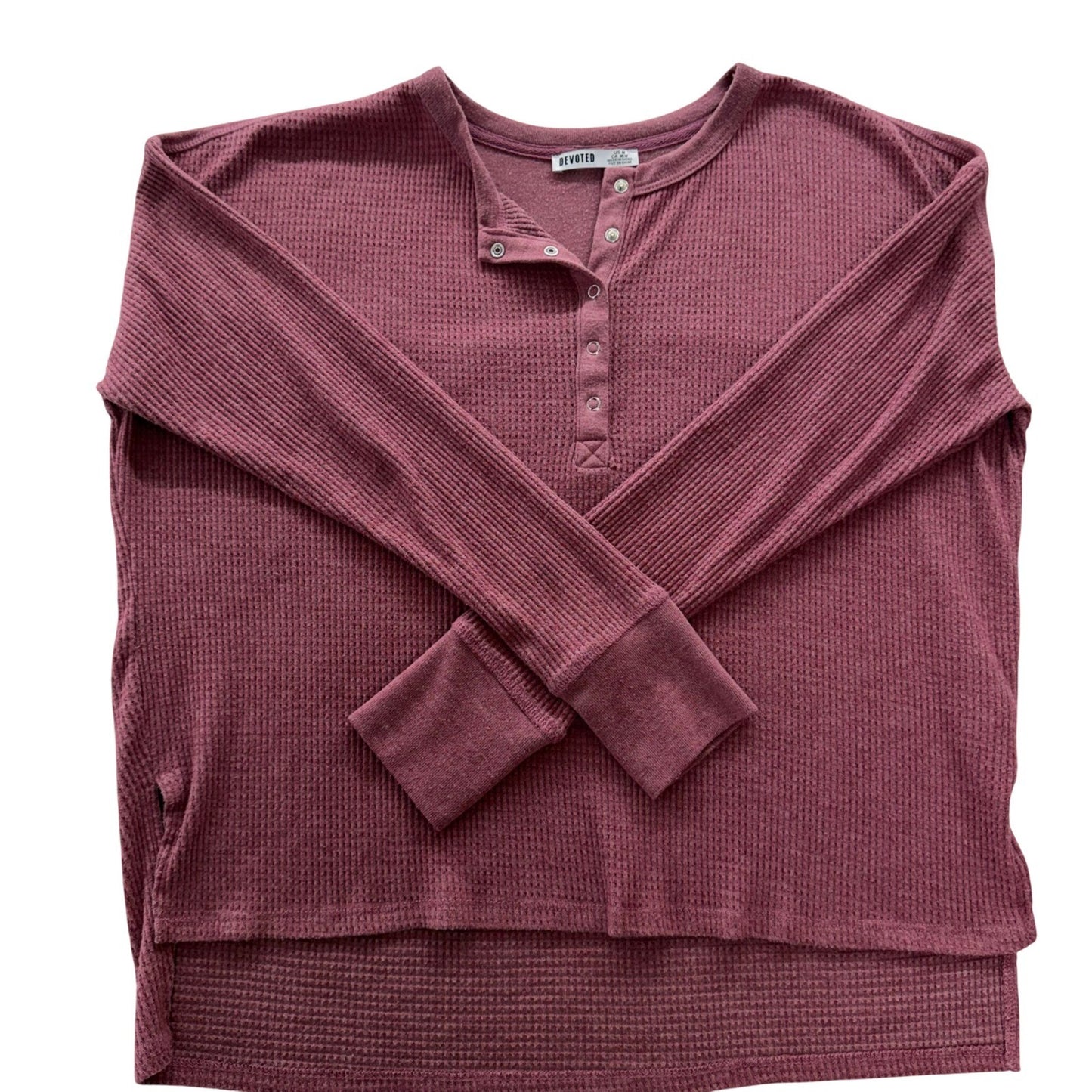 Devoted Women's Henley Top Berry Waffle Knit Snaps Cabincore Gorpcore Medium