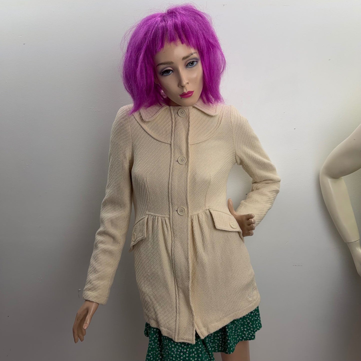 Billabong Cream Textured Peplum Coat Jacket Women's Size Small