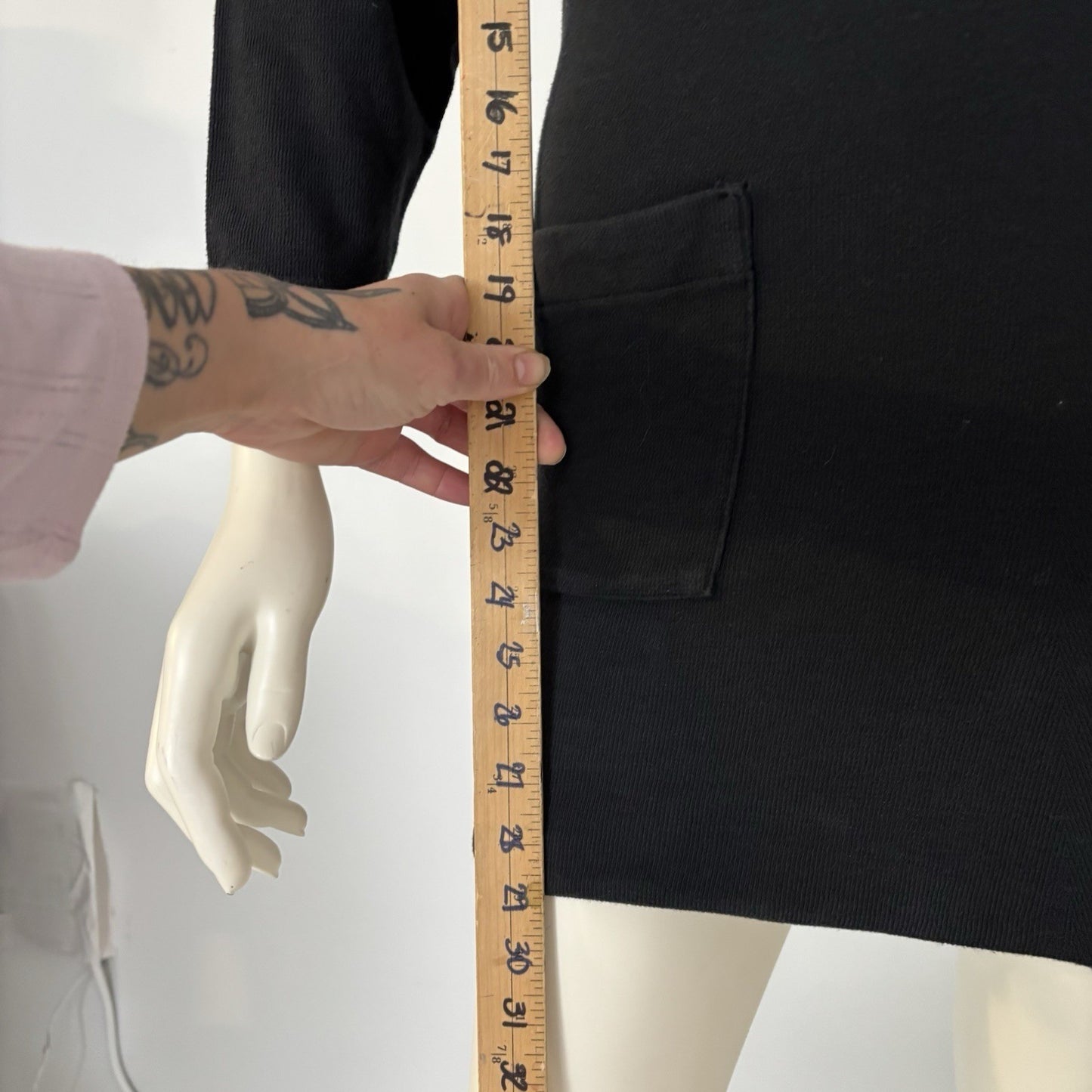 Black Knit Sweatshirt Dress Pocket Mini Tunic by FUN TIME | Long Sleeve | Sz Md