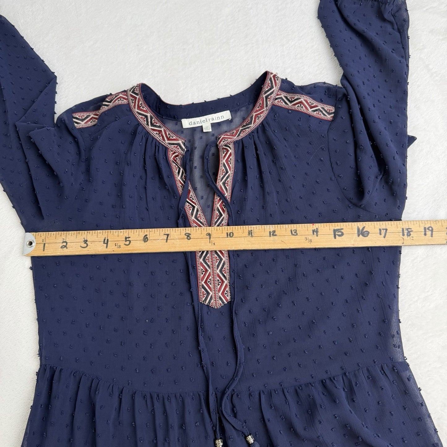 Daniel Rainn Navy Swiss Dot Tiered Dress Boho Embroidered XSmall Coquettecore