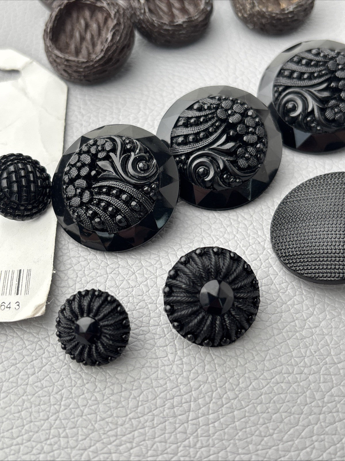 Vintage Black & Brown Button Lot Mixed Textured Carved Resin & Glass Look Design