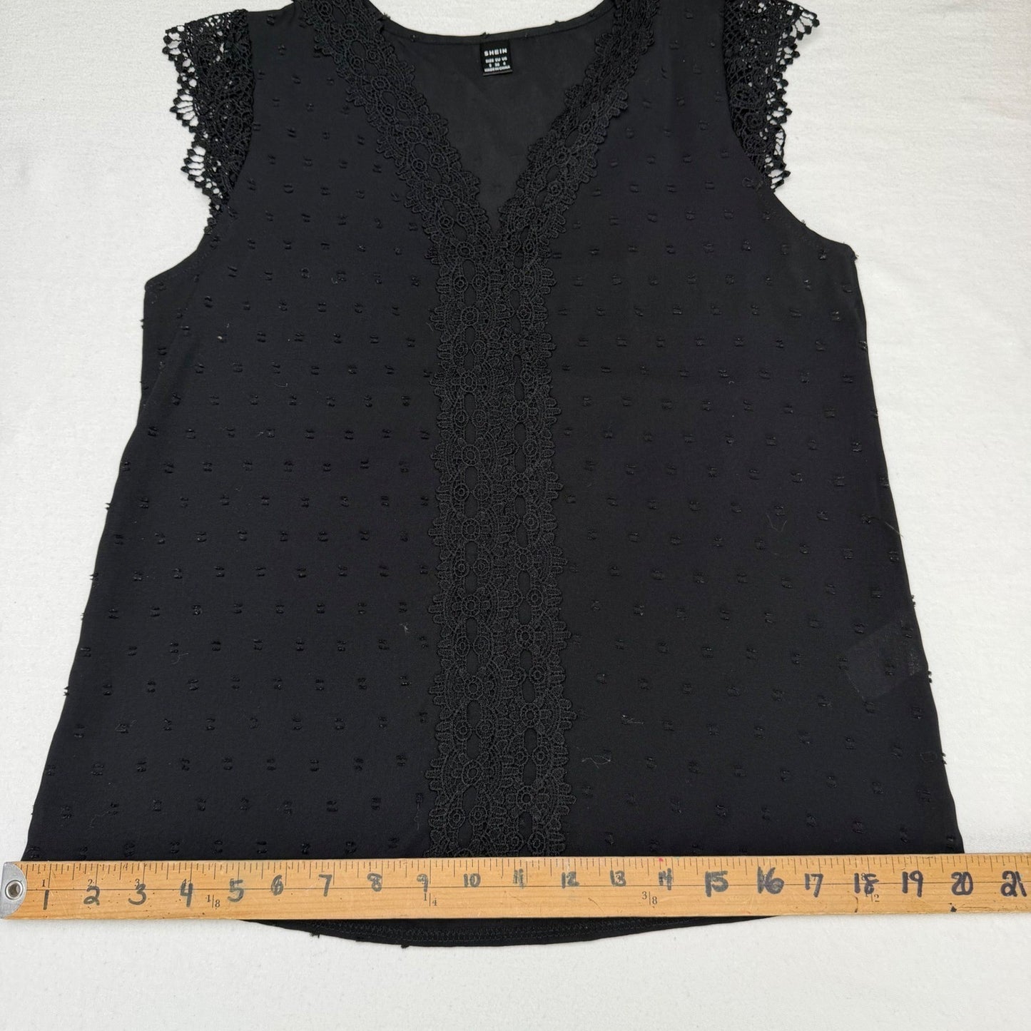 Women Black Sleeveless Blouse Swiss Dot Lace Trim Small Victorian Dark Academia