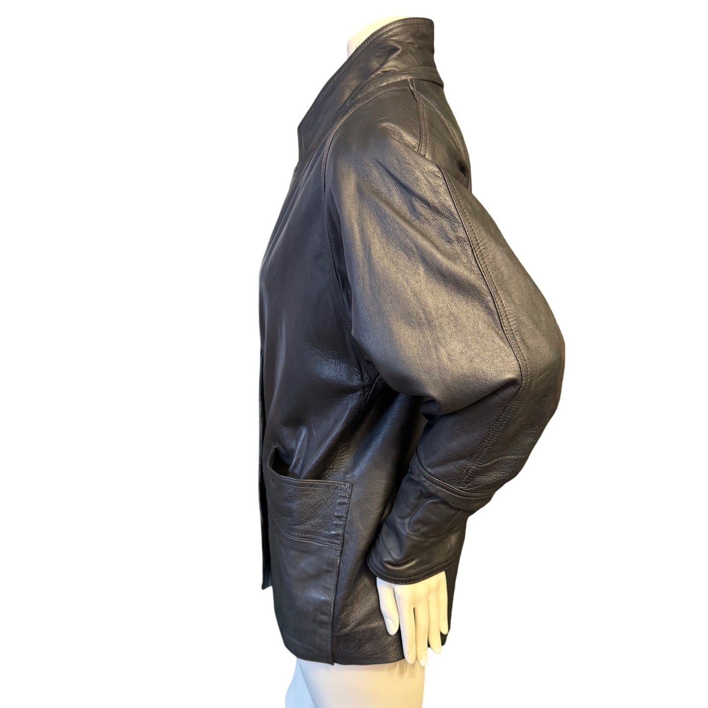 Vintage 90s Black Leather Blazer Jacket Minimalist Quiet Luxury Mobwife Medium