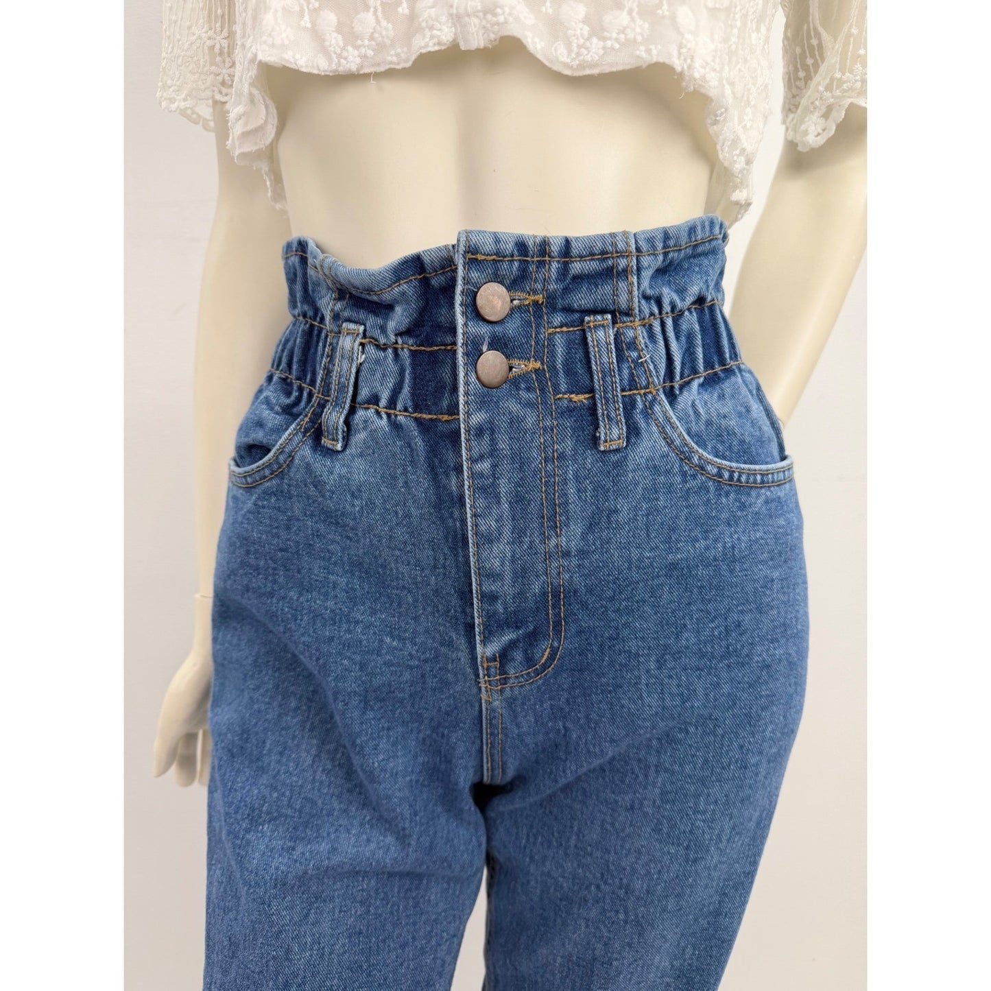 Oak + Fort Jeans High Waisted Paperbag Waist Mom  Cropped Raw Hem Womens Small