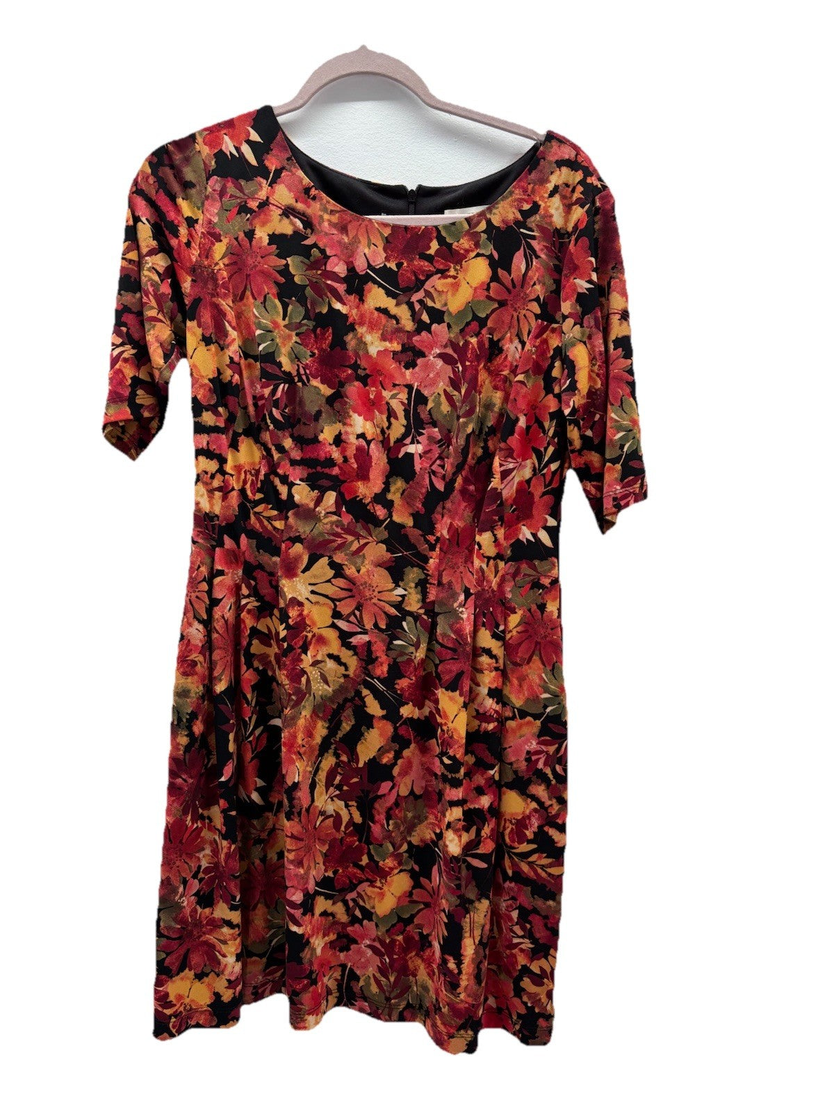 Laura Petites Floral Midi Dress Sz8 Trad Wife 3/4 Sleeve Boatneck Pockets Pleats