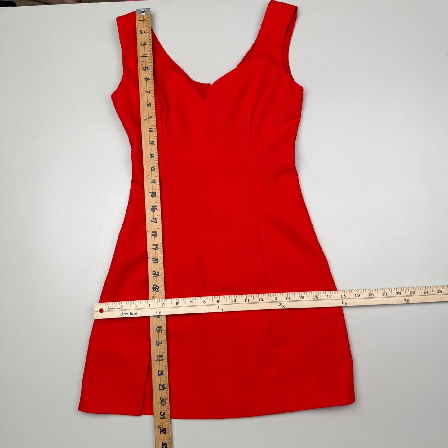 Vintage Red Mini Dress Sweetheart Neckline Front Slit 90s Y2K Aesthetic Small