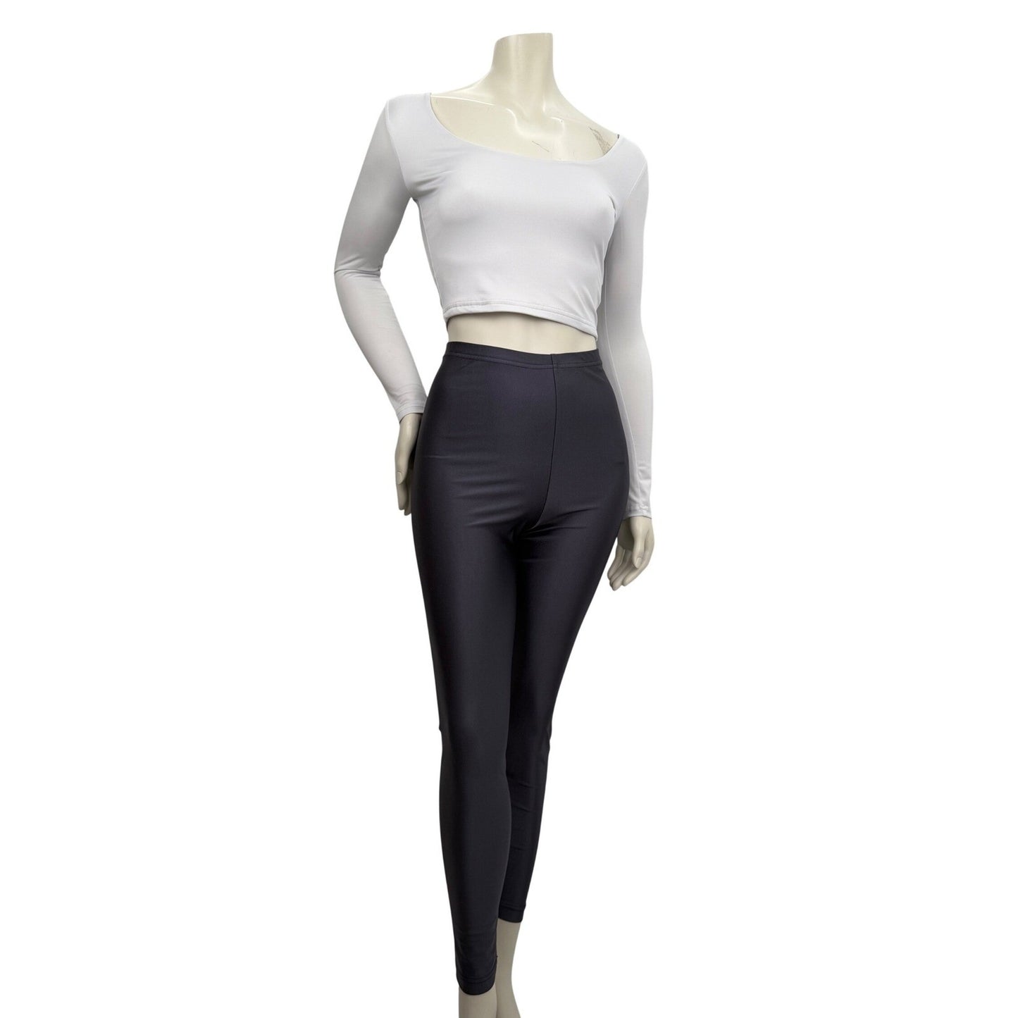 American Apparel Silver Leggings Large ~ Shein  White Crop Top Small Balletcore