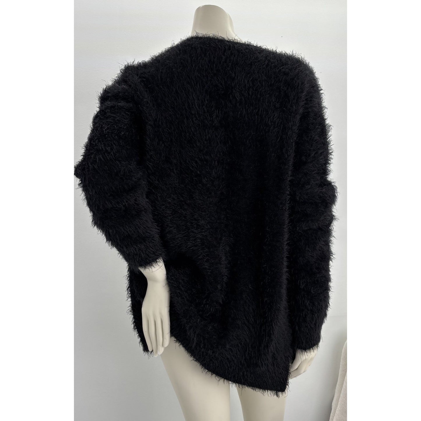 Black Fuzzy Open Front Mohair Look Oversized Cardigan Sweater Grunge Kurt Cobain