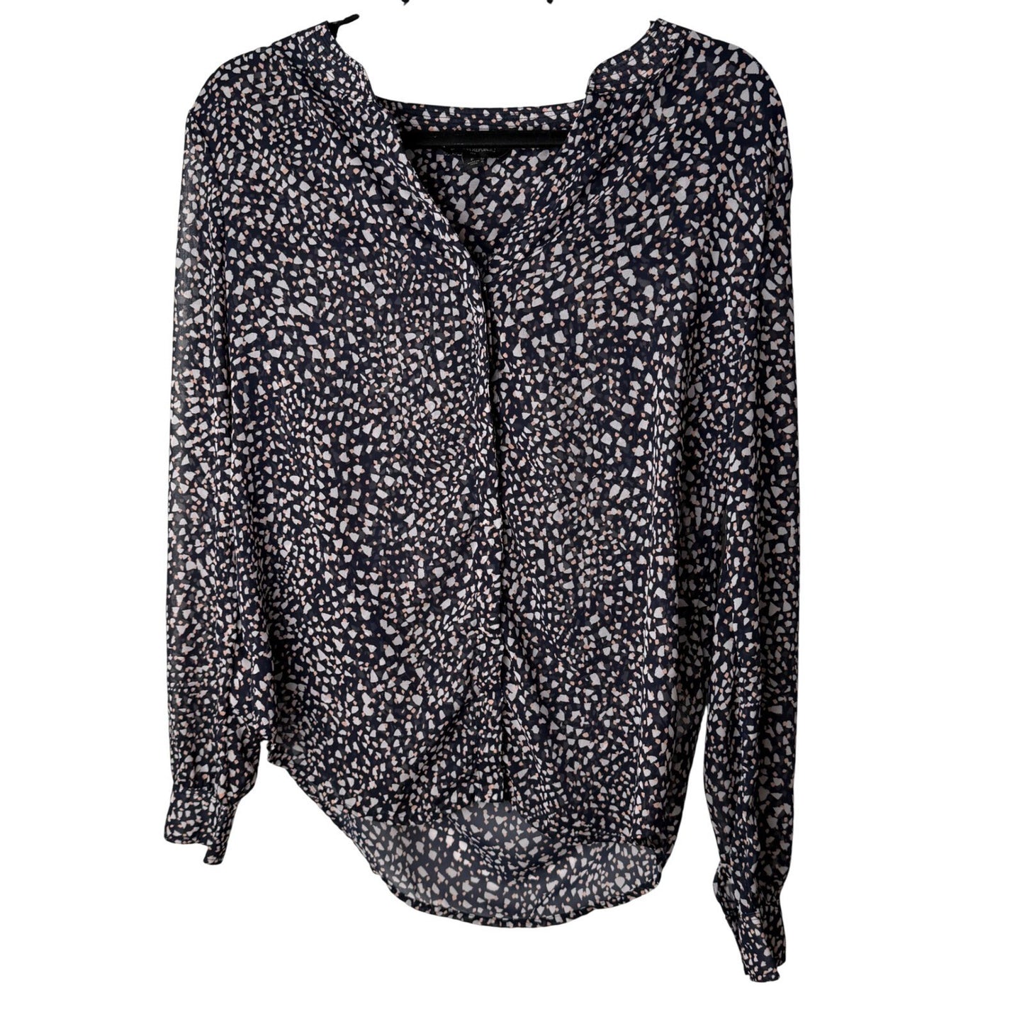 Banana Republic Blouse Womens Navy Blue Abstract Print Office Siren Career  S/P